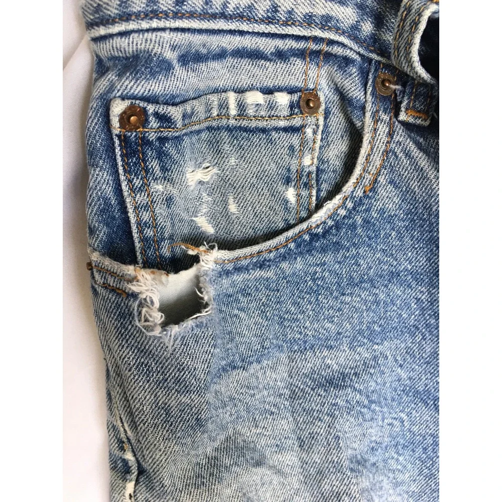 Levis 505 Regular Fit Jeans Mens Blue Distressed Straight Leg Denim Pants